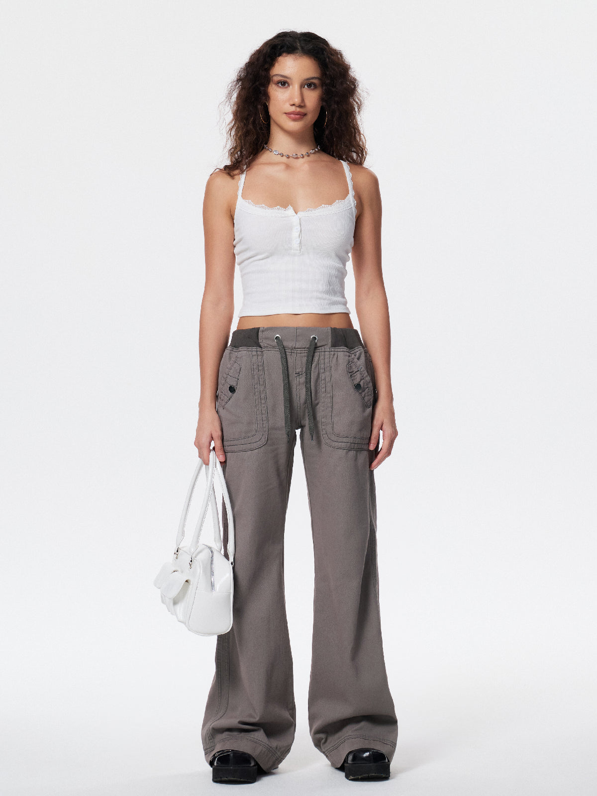 Threaded Drawstring Waistband Boyfriend Jeans