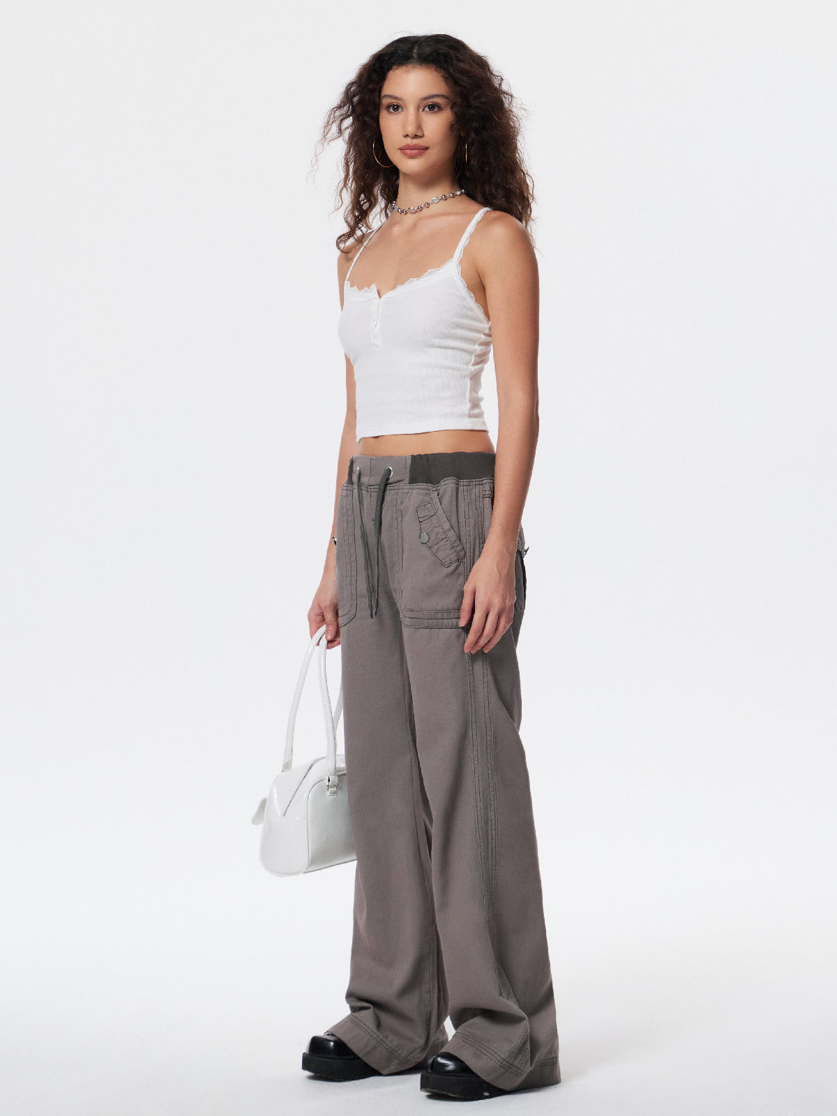 Threaded Drawstring Waistband Boyfriend Jeans