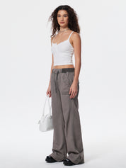 Threaded Drawstring Waistband Boyfriend Jeans