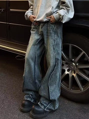 Washed Patchwork Design Loose Jeans
