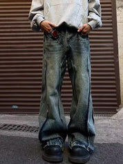 Washed Patchwork Design Loose Jeans