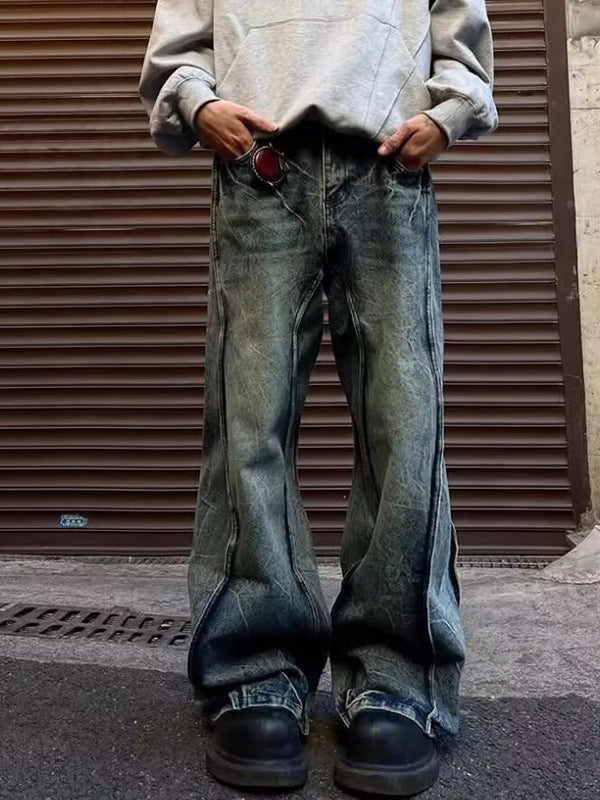 Washed Patchwork Design Loose Jeans