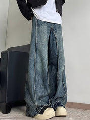 Washed Patchwork Design Loose Jeans