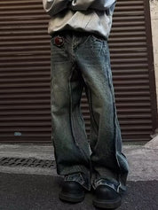 Washed Patchwork Design Loose Jeans