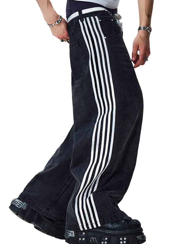 American Retro Street Stripes Loose Jeans