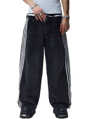 American Retro Street Stripes Loose Jeans