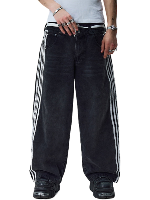 American Retro Street Stripes Loose Jeans