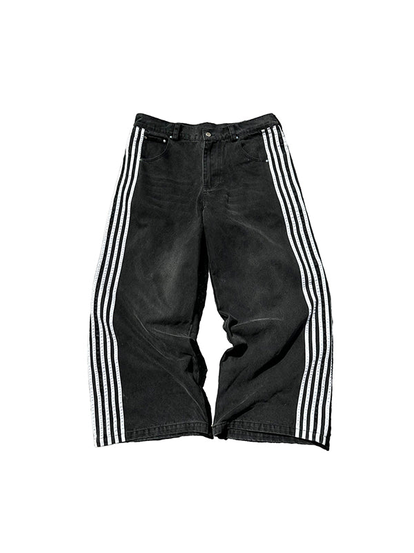 American Retro Street Stripes Loose Jeans