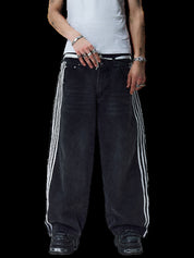 American Retro Street Stripes Loose Jeans