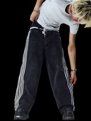 American Retro Street Stripes Loose Jeans