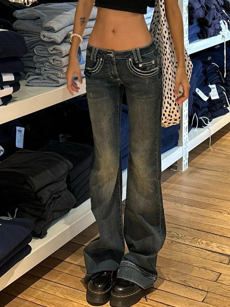 Low-Rise Stretch Flare Jeans