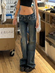 Low-Rise Stretch Flare Jeans