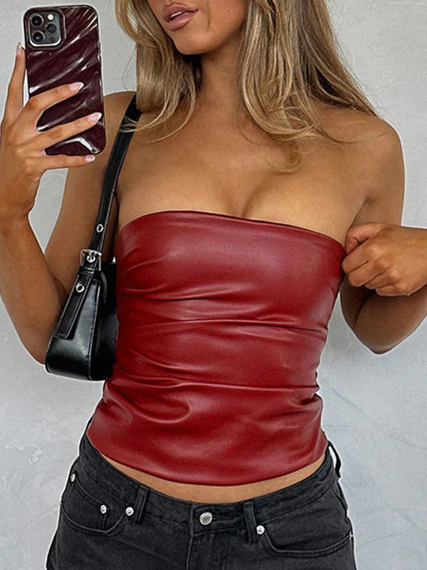 Irregular Leather Bandeau Top