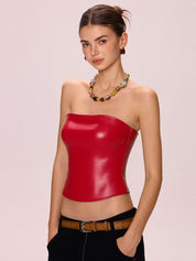 Irregular Leather Bandeau Top