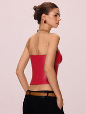 Irregular Leather Bandeau Top