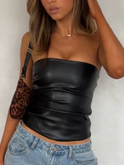 Irregular Leather Bandeau Top