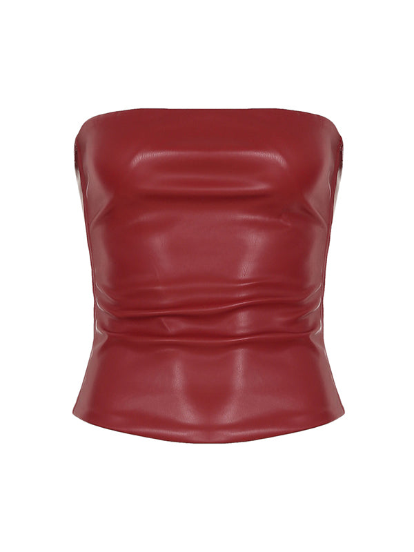 Irregular Leather Bandeau Top