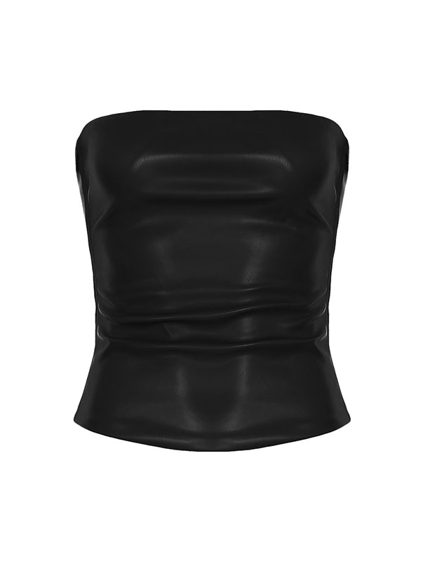 Irregular Leather Bandeau Top