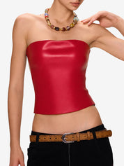 Irregular Leather Bandeau Top