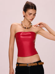 Irregular Leather Bandeau Top