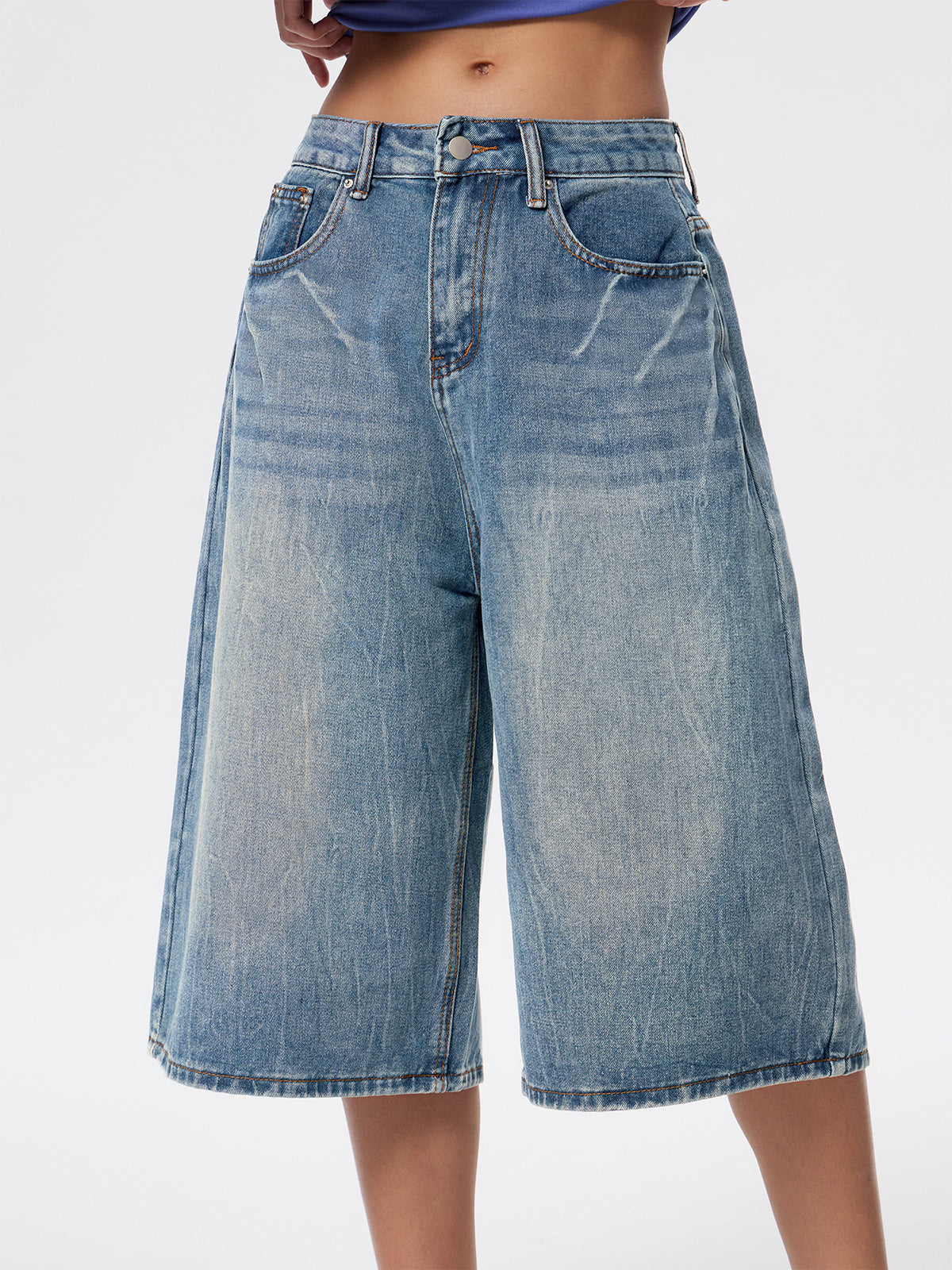 Lightning Print Loose Denim Shorts