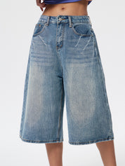 Lightning Print Loose Denim Shorts