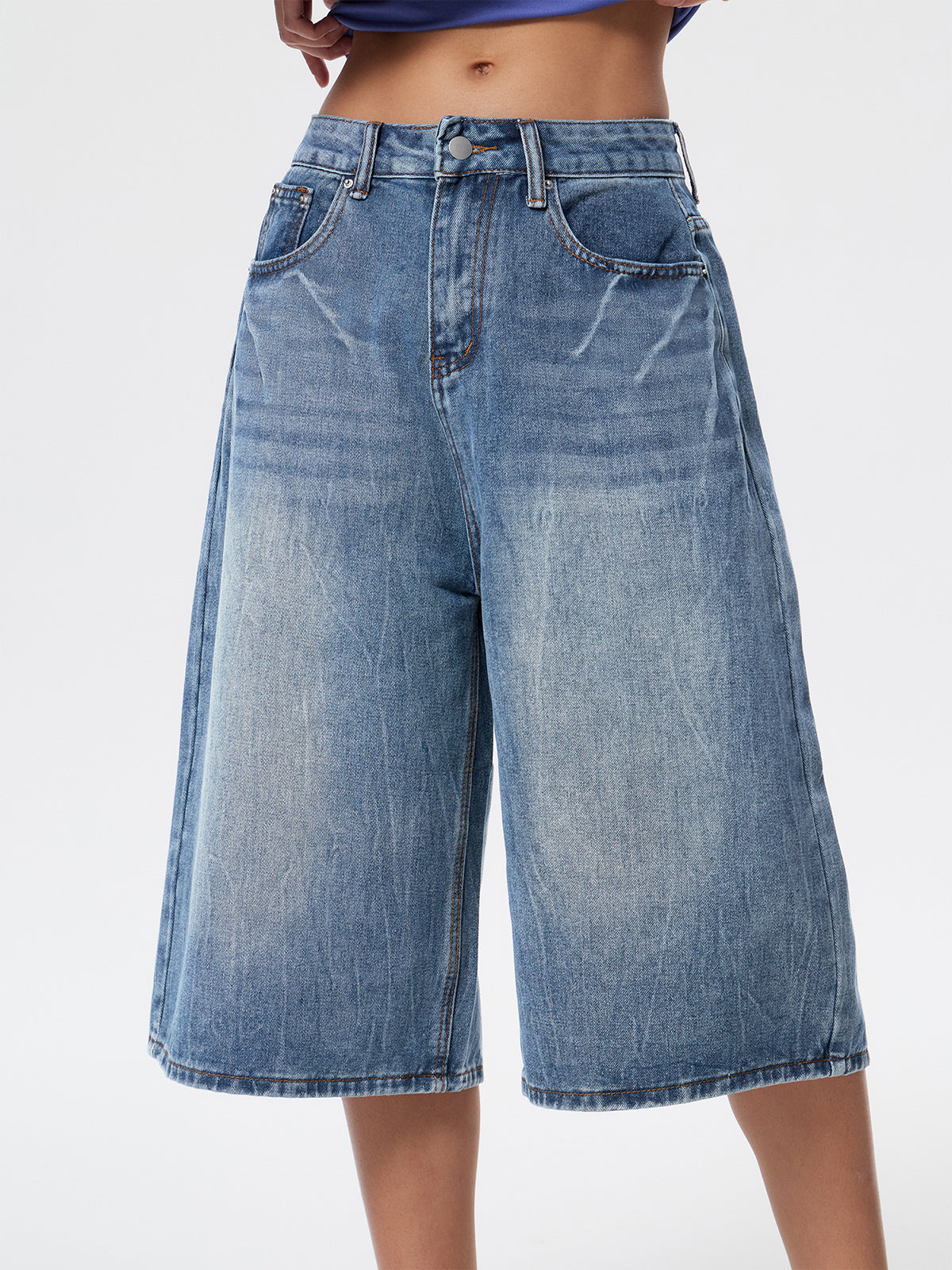 Lightning Print Loose Denim Shorts