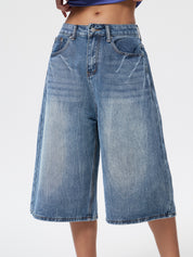Lightning Print Loose Denim Shorts
