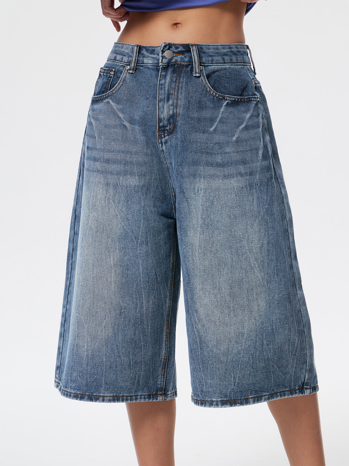 Lightning Print Loose Denim Shorts