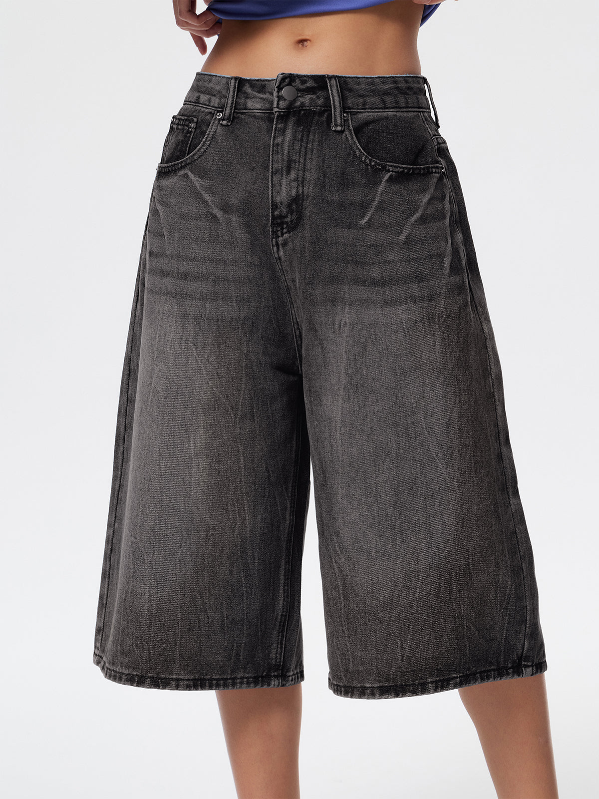 Lightning Print Loose Denim Shorts