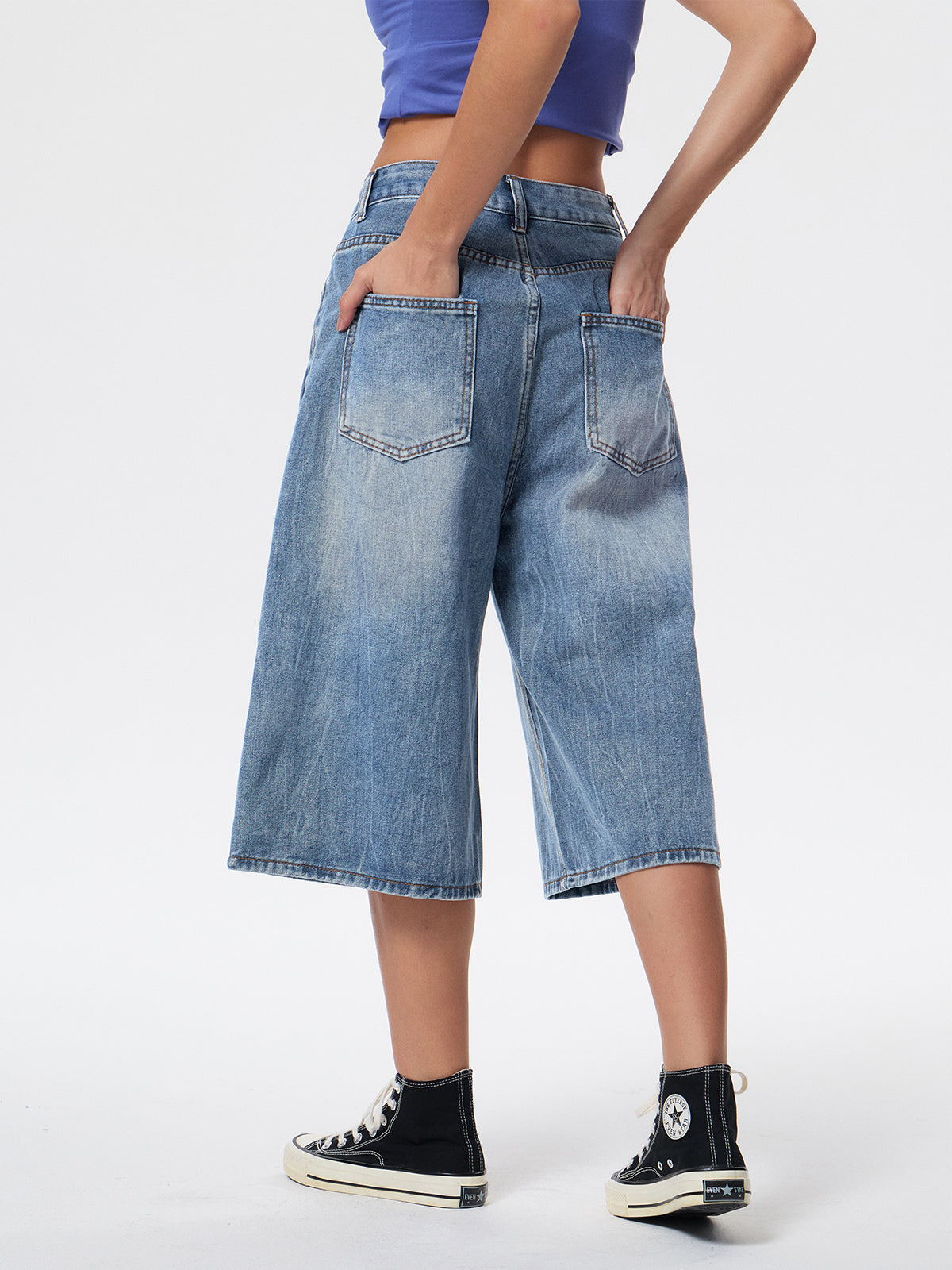Lightning Print Loose Denim Shorts