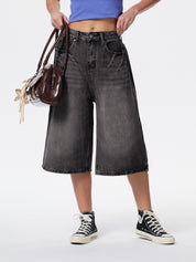 Lightning Print Loose Denim Shorts