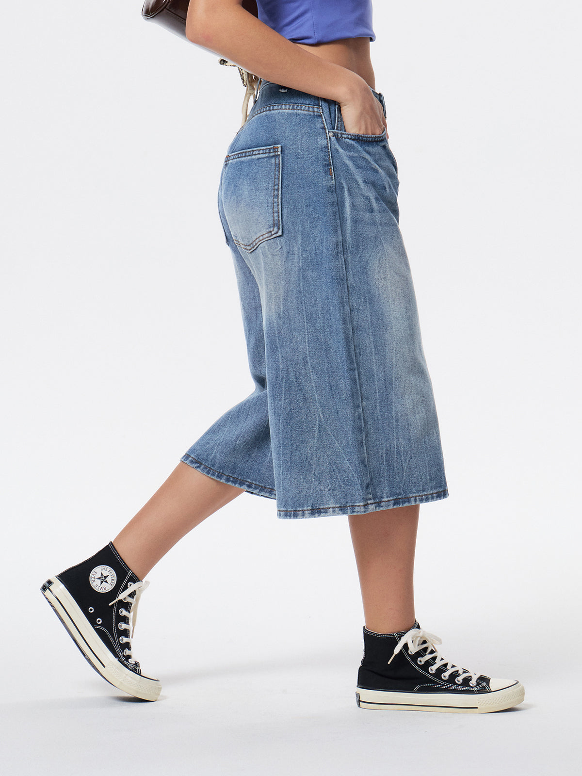 Lightning Print Loose Denim Shorts