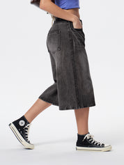 Lightning Print Loose Denim Shorts
