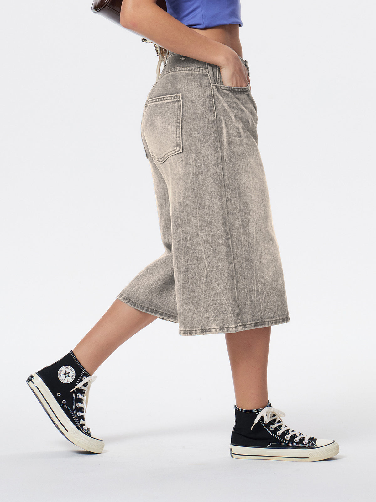 Lightning Print Loose Denim Shorts
