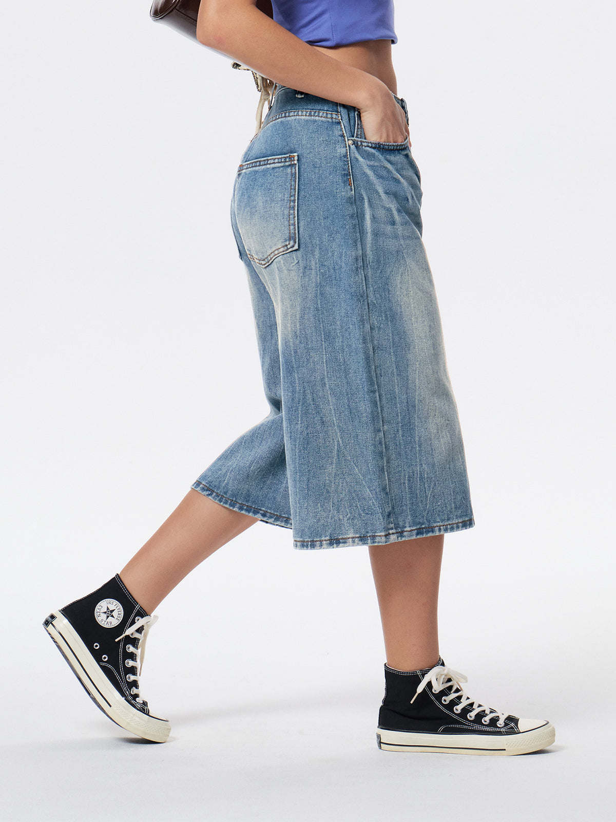 Lightning Print Loose Denim Shorts