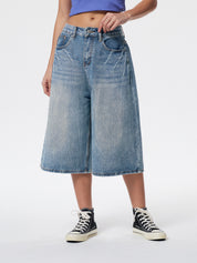 Lightning Print Loose Denim Shorts