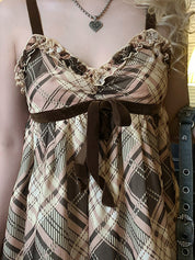 Bow Tie Plaid Suspenders Cami Top