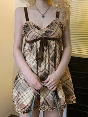 Bow Tie Plaid Suspenders Cami Top