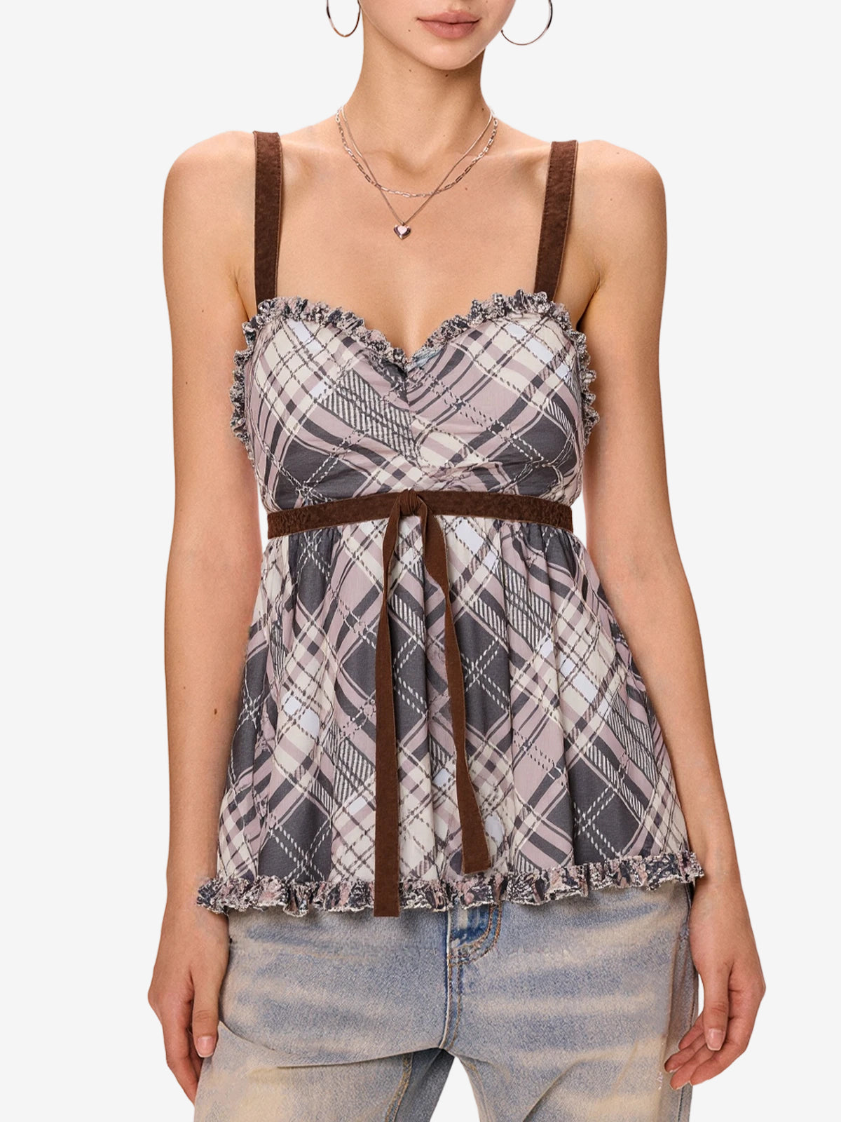 Bow Tie Plaid Suspenders Cami Top