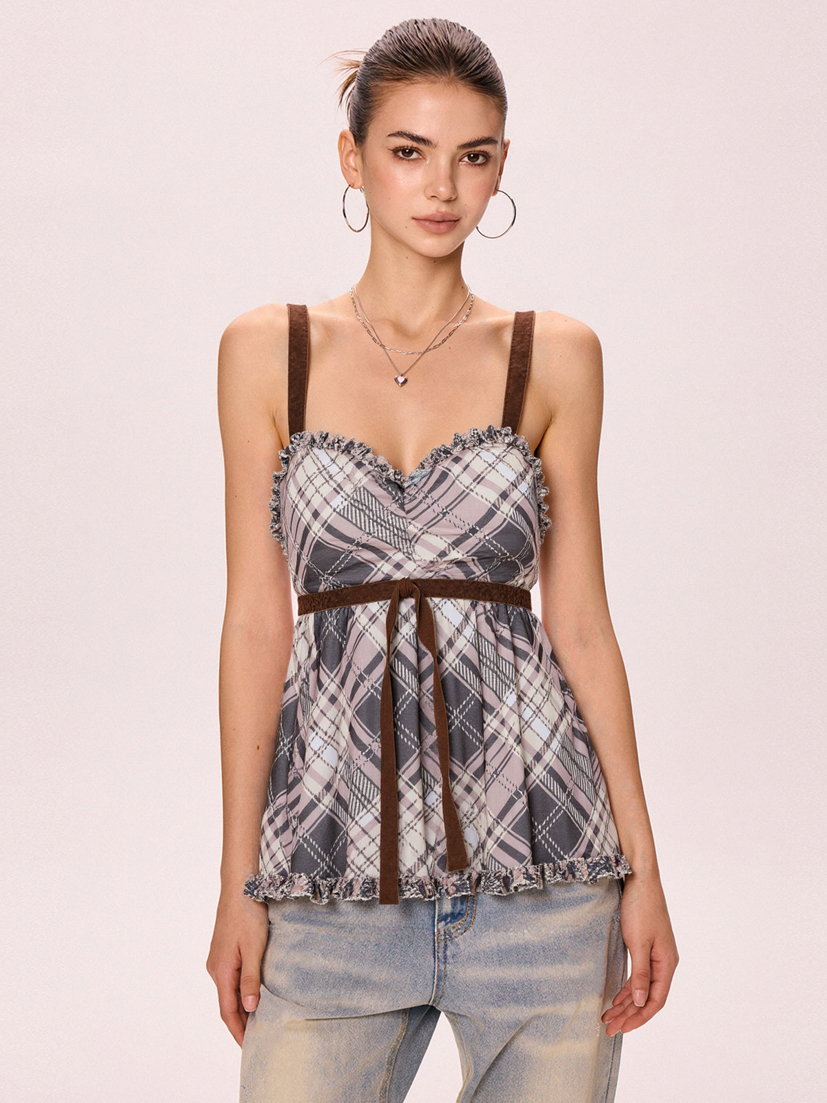 Bow Tie Plaid Suspenders Cami Top