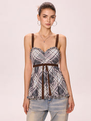 Bow Tie Plaid Suspenders Cami Top