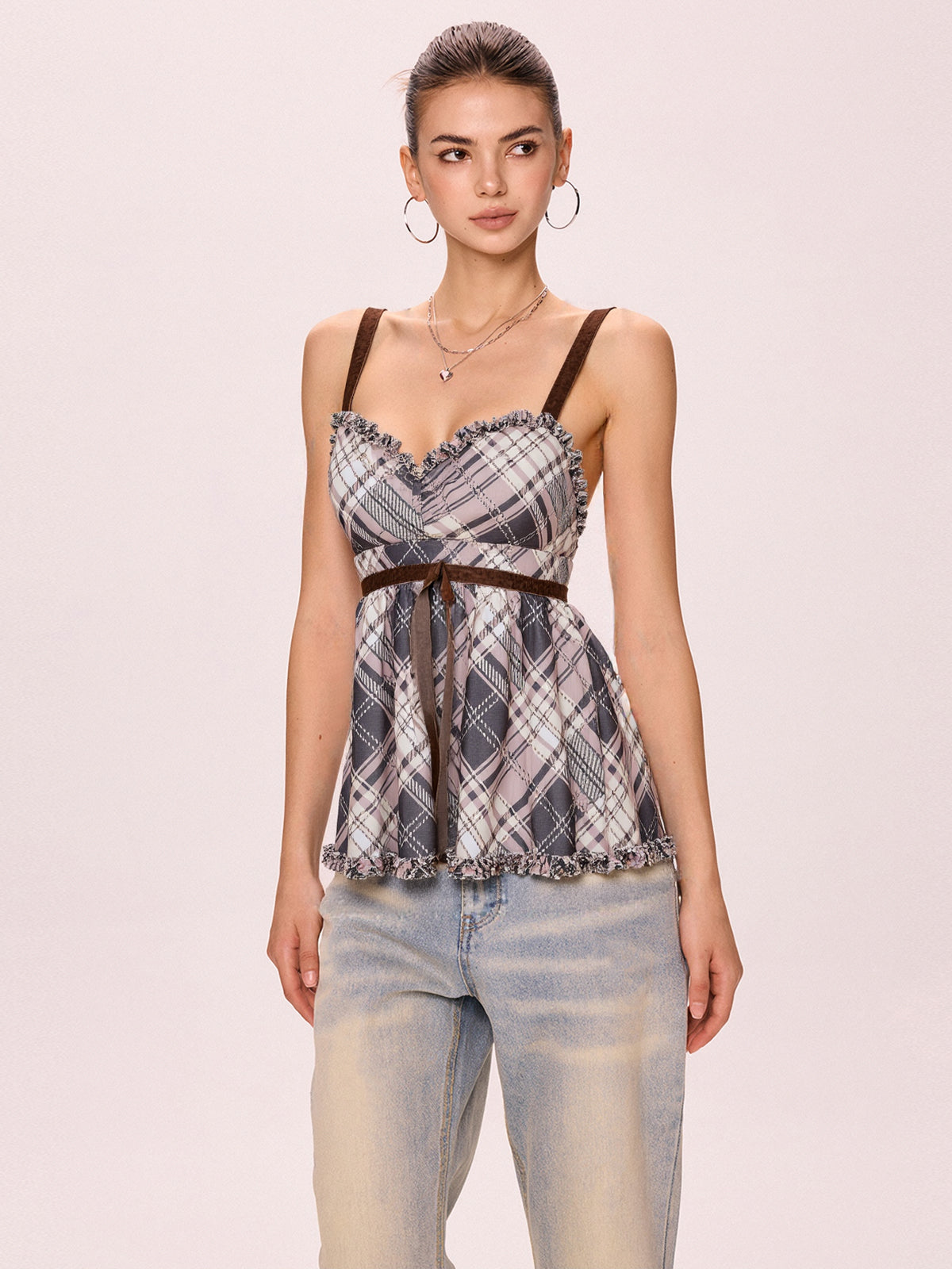 Bow Tie Plaid Suspenders Cami Top