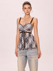 Bow Tie Plaid Suspenders Cami Top