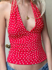 Clashing Colours Hanging Neck Lace Up Halter Vest