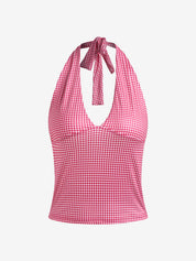 Clashing Colours Hanging Neck Lace Up Halter Vest