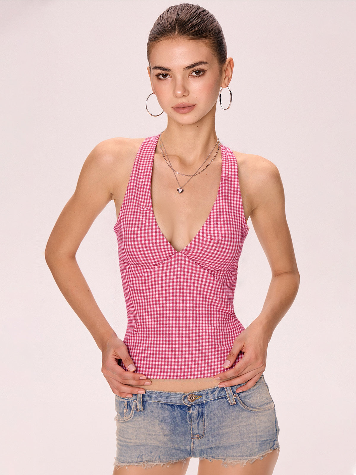 Clashing Colours Hanging Neck Lace Up Halter Vest