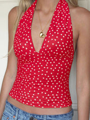 Clashing Colours Hanging Neck Lace Up Halter Vest