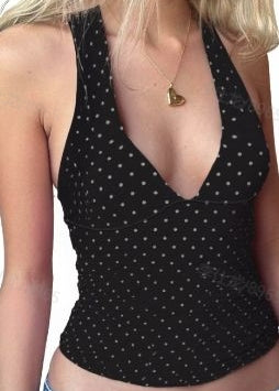Clashing Colours Hanging Neck Lace Up Halter Vest
