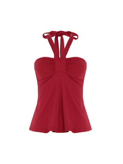 Lace-Up Pleated Bust Halter Vest